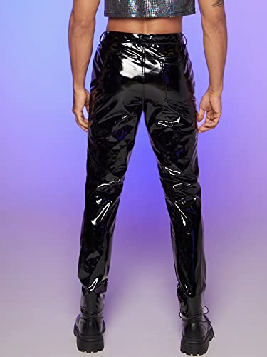 WDIRARA Men's Metallic High Waist Button Holographic Party Club Pants with Pockets2