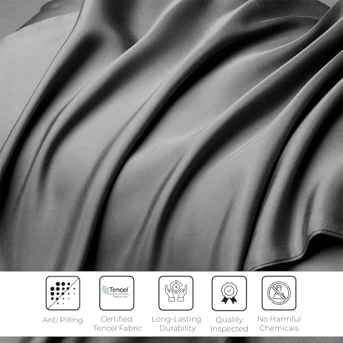 Linenwalas King Size Sheets Set Silk Soft - Austrian Eucalyptus Tencel Lyocell Bed Sheets-Organic, Cooling,Breathable, Deep Pockets Up to 16" (King, Dark Grey) - Thumbnail 4