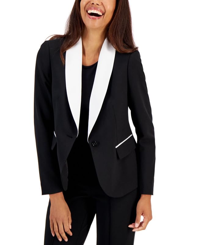 Kasper Women's Petite One-Button Colorblocked Blazer (Black/White, 6P)4