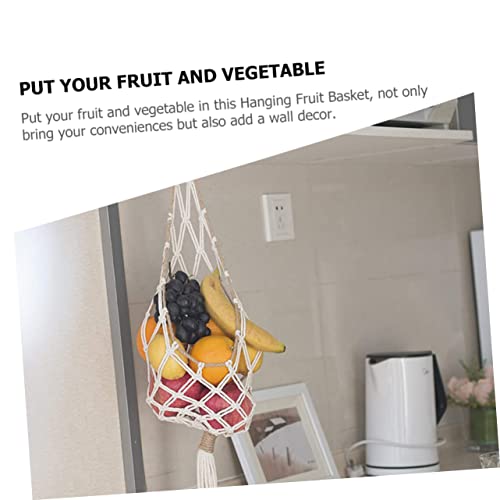 Fruit Basket Suspendu en Coton Beige, Rangement Aéré Mural Cuisine – vue 3