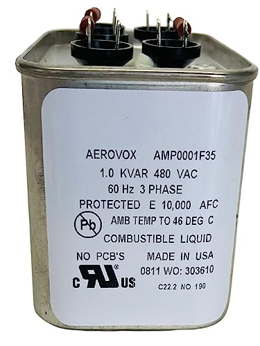 1 KVAR, 480 VAC, 60 HZ, Heavy Duty, Three Phase Power Factor Correction Capacitor, Rectangular Body, Aerovox