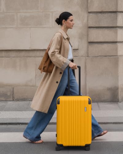 Image of Coolife Luggage, Lightweight and Durable Hardshell, 24 in, Yellow