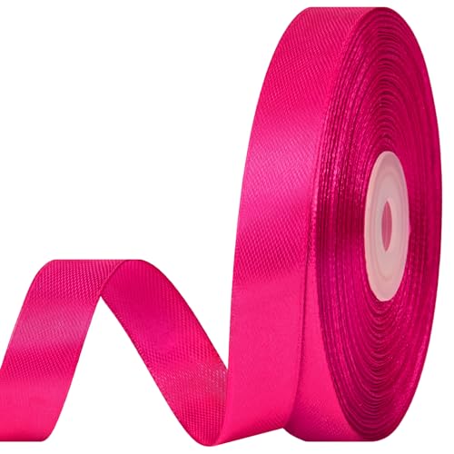 CLUEWR Hot Pink Satin Ribbon 1/2 Inch 50 Yards