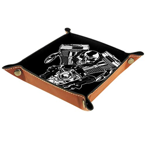 Preisvergleich Produktbild Aufbewahrungstablett Totenkopf Motor Hintergrund Schminktisch Schreibtisch Aufbewahrungsbox für Schlüssel, Münzen, Schmuck, Telefon, Schreibwaren Zuhause Valet Tablett 16x16cm Multi-1