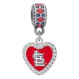 St. Louis Cardinals Crystal Heart Charm Compatible With Pandora Style Bracelets. Can also be worn as a necklace (Included.)