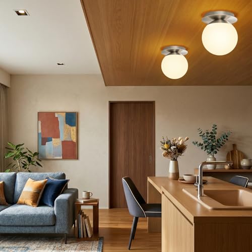 Image of 1 Pack Brushed Nickel Wall Sconce, Modern Bathroom Sconce with Milky Globe Glass, Wall Light for Bathroom Mirror, Living Room, Hallway (Bulb Not Included)