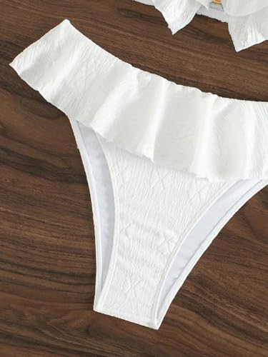 SweatyRocks Women's 2 Piece Bandeau Swimsuit Ruffle Trim Ring Bikini Set Strapless High Cut Bathing Suit4