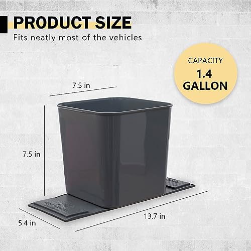 Image of Car Trash Can 1.4 Gallon with Stability Flap & Magic Strips - No-Tip Leakproof Car Garbage Bin for Car Floor, Mats, Front or Back Seat, SUV, Truck, Van, Vehicle Interior Organizer (Gray)
