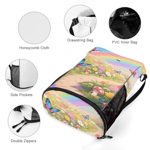 Small Gym Bag Rainbow Flower Sea Printed Drawstring Gym Bag for Men Lightweight Waterproof Drawstring Backpack for Women with Shoe Compartment for Travel Tourism Work And Fitness4