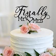 Finally Mr Mrs Love Heart Black Acrylic Cake Topper - Great for Wedding Engagement Bridal Shower Party Decoration Gift Keepsake - 5.9 x 6.1Black