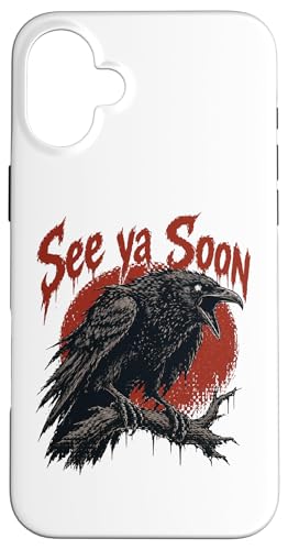 See Ya Soon Raven Crow Red Moon Halloween Horror �X�}�z�P�[�X iPhone 16 Plus �p