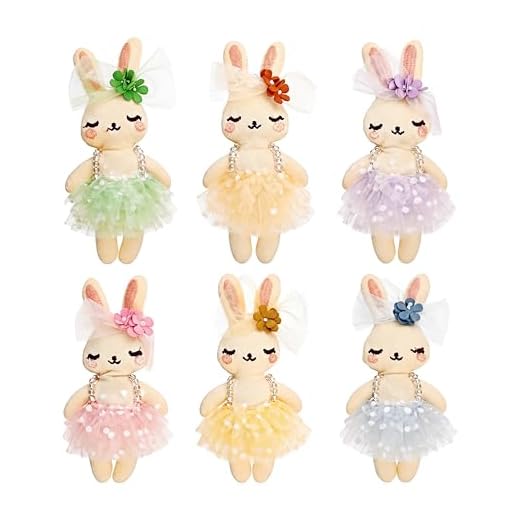 SAFIGLE 6pcs Small Stuffed Bunnies: Mini Plush Easter Bunny Animals, Rabbit Doll in Gingham Dress - Soft Plush Rabbit Dolls for Kids, Perfect for Easter, Playtime and Decoration