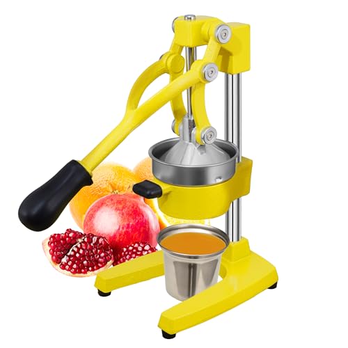 Image of Gowintech Commercial Heavy Duty Cast Iron Hand Press Manual Orange Citrus Lemon Lime Grapefruit Pomegranate Fruit Juice Squeezer Machine with Stainless Steel Cup Yellow