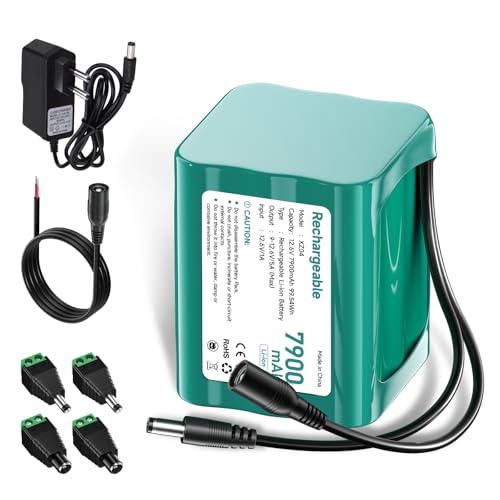 Mspalocell Batería 12V 7900mAh Dab Radio 12.6V Batería Litio con Adaptador de Cargador y Conector y línea de conexión, para Sonido, Faros Traseros, iluminación de Bicicletas, setpiano, Sonar, Sonar