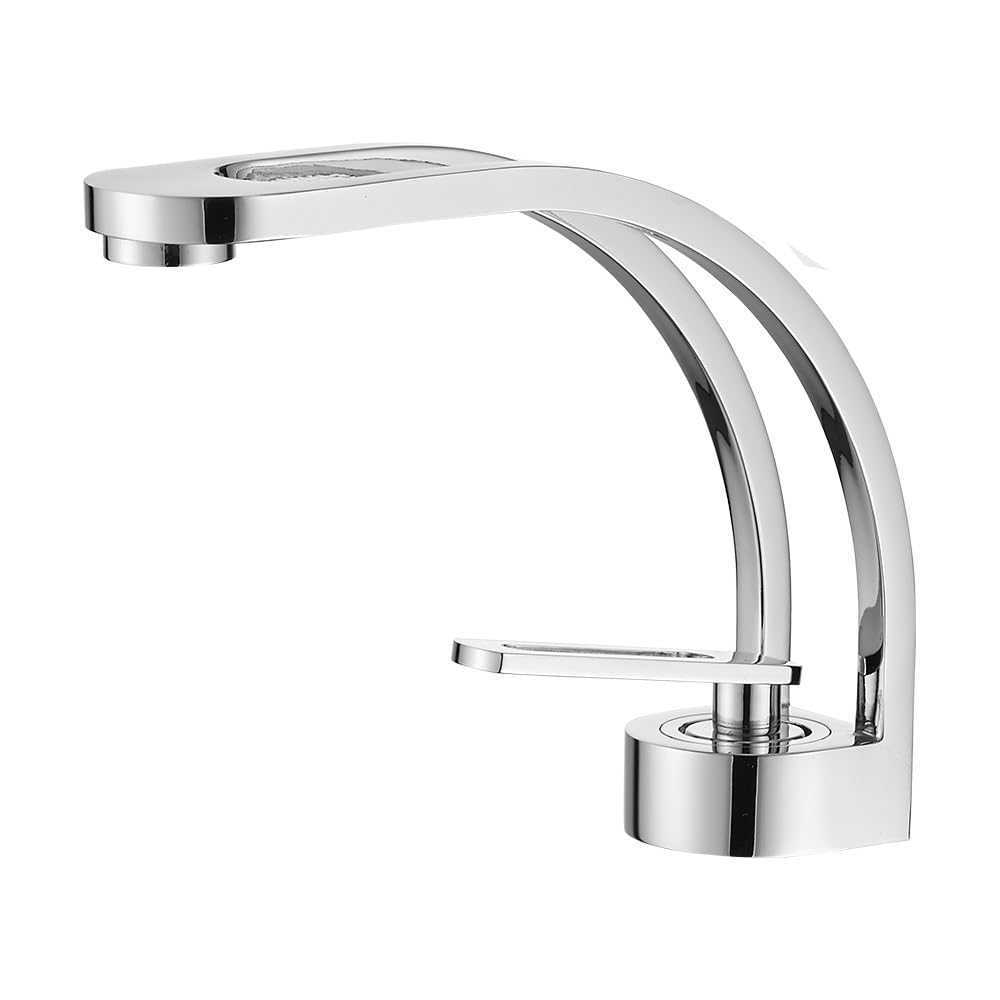 Robinet de lavabo cascade noir et chrome au design creux haut de gamme