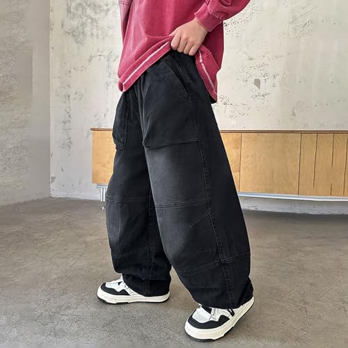 Boys Baggy Jeans Teen Casual Straight Wide Leg Cargo Jeans Y2K Loose Elastic Waist Denim Pants Trousers with Pockets3