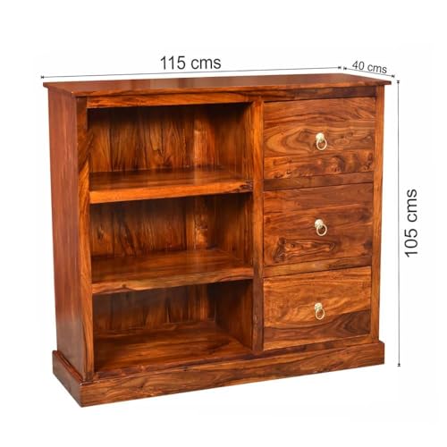 Image of Solid Wooden Book Shelf | Bookcase | Storage Cabinet for Living Room, Bedroom, Hotel & Home, Honey Finish, (L 115 x D 40 x H 105 cms)