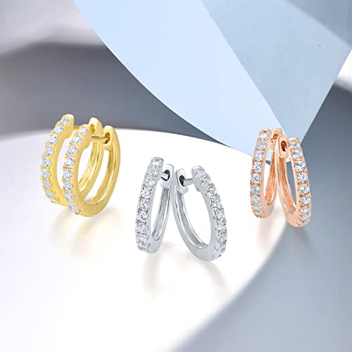 Santuzza 925 Sterling Silver Huggie Hoop Earrings Cubic Zirconia Small Cuff Pierced Earring4