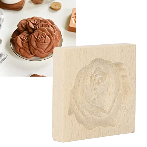 Topyond Holz-Keksform, Mondkuchenform, Kuchen-Puck-Form-Set, Kuchenform, Geschnitzter Pressstempel, Keksausstecher Für Die Küche zu Hause(Rote Rose)