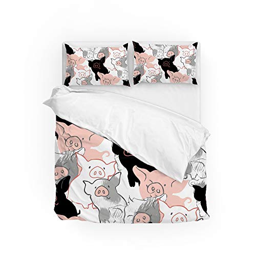 Housse de couette cochon dessin animé King pour lit double facile à repasser - 2
