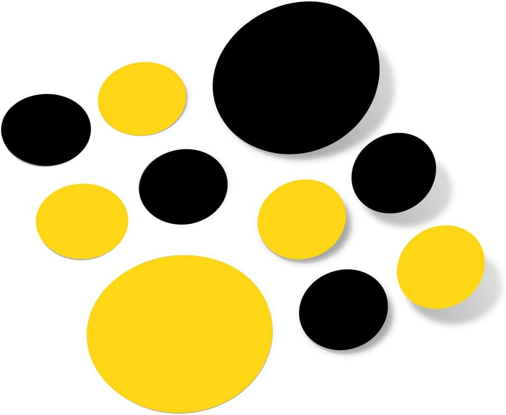 Black/Yellow Vinyl Wall Stickers - 2 & 4 inch Circles (150 Decals)