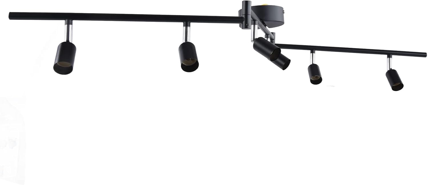 Garosa 6-Light LED Track Lighting Kit Rotatable Lamp Head 6 Way Ceiling Spotlight GU10 Base Socket Vintage Track Ceiling Light for Home Kitchen Office Restaurant Decoration(Bulb not Included)(Black)
