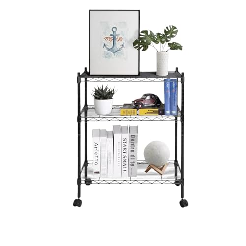 Image of Premium Heavy-Duty 3-Tier Black Metal Wire Storage Rack Shelf Organizer | Adjustable Multipurpose Freestanding Shelving Unit for Home, Office, Kitchen | Size 14 inch D x 30 inch W x 48 inch H Inch