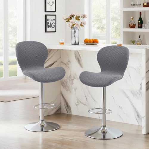 Image of Gollense Bar Stool Covers with Backs, Set of 4 Stretch Jacquard Barstool Seat Covers, Washable Swivel Pub Counter Height Chair Slipcover Protector for Home Kitchen Cafe (T-Shaped Jacquard-Dark Grey)