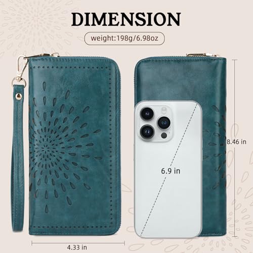 Image of APHISON Wallet Women Large Capacity Clutch Purse For Ladies Card Holder RFID Wristlet Phone Zipper Coin Travel Pocket, 02-peacock blue