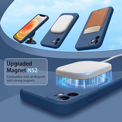 Image of Meliya Magnetic Case for iPhone 12mini Phone Case with MagSafe, Camera Protection Ultra Slim Shockproof Bumper Liquid Silicone Case with Microfiber Lining,Navy Blue
