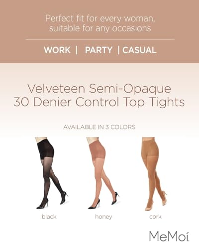 Image of MeMoi Velveteen Semi Opaque Tights, Comfortable and Lightweight Control Top Tights, 30 Denier - Sizes S-Q2