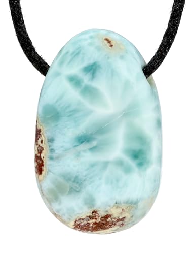 Lebensquelle Plus Larimar ciondolo a goccia con inclusione | Ciondolo con pietra preziosa forata con nastro di cotone, Metallo, Larimar