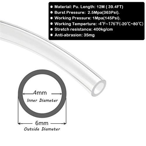 Beduan 6mm x 4mm Clear Pneumatic Tubing Pipe PU Polyurethane Air Compressor Tubing Hose Pipe Line Fluid Transfer 39.4ft 12 Meter by beduan - Image 2