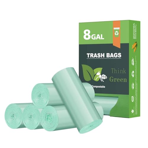 Biodegradable 8 Gallon Trash Bags AYOTEE Garbage Bags 8 gallon Compostable Medium Trash Bag Unscented Leak Proof Bag for Office Home Bathroom Bedroom Car Kitchen Pet(Green)
