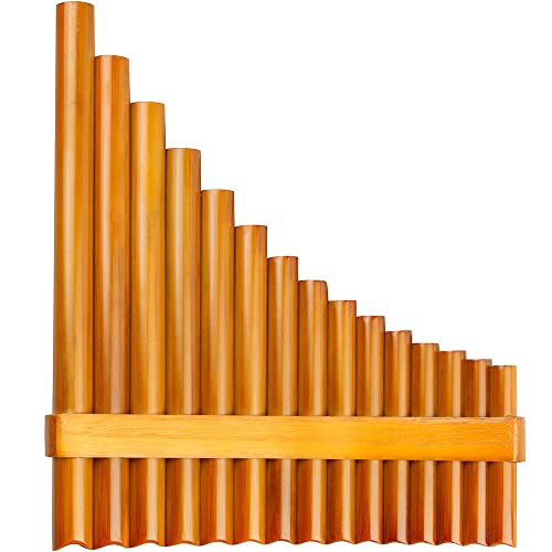 15 Pipes G Key Pan Flute Light Brown Folk Woodwind Instruments Pan Pipes Including Tunning Sticks Pipes Inner Clearning Stick Cloth And Black Bag (Right Hand) #TOP1