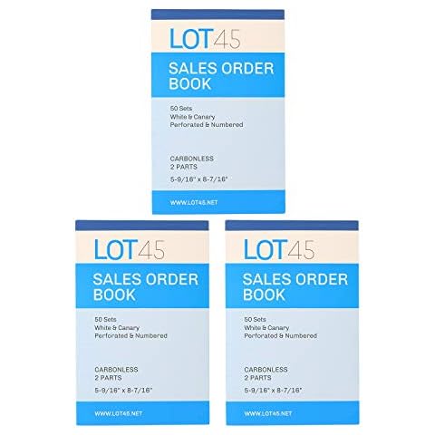 Lot45 Invoice Books 2 Part Carbonless Sales Order Book 3pk, 8.4x5.6in Purchase Order Book 2 Part Order Form, 50 per Book Cover