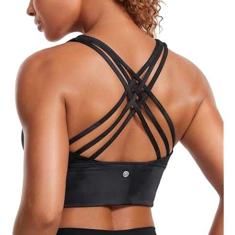 CRZ YOGA Women's Longline Strappy Sports Bras Fitness Bra Wirefree Padded Yoga Crop Tops Cover