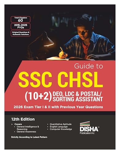 Image of Disha Guide to SSC - CHSL (10+2) DEO, LDC & Postal / Sorting Assistant 2026 Exam Tier I & II with Previous Year Questions Sets 12th Edn | Combined Higher Secondary Level | PYQs | Mock Test