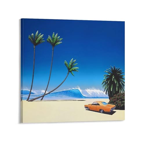 永井博 イラストレータービーチコンバーチブルの夏のポスター (20) パネル 壁アート モダン リビング ベッドルーム 部屋飾り16x16inch(40x40cm)