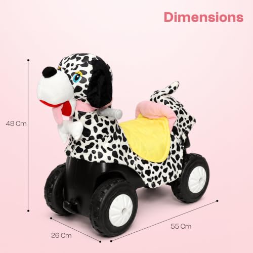Image of Toyzone Little Soft Dog Ride on | Cloth-Covered Ride On Toy with Wheels | Back Support | Indoor & Outdoor Ride-On for Toddlers 1-4 Years
