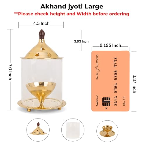 Image of akhand Jyoti with Oil Lamp(Large Size ,Height : 7 inch,Burning 8 hrs) for Home, Office, Puja, Mandir, Decorative Lantern Diya with Glass /Shade Cover for Prayer (Large)