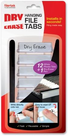 Filertek Hanging File Dry-Erase Reusable Tabs for Hanging Files, with Dry-Erase Pen, 12 Tabs, White (FT-B12)
