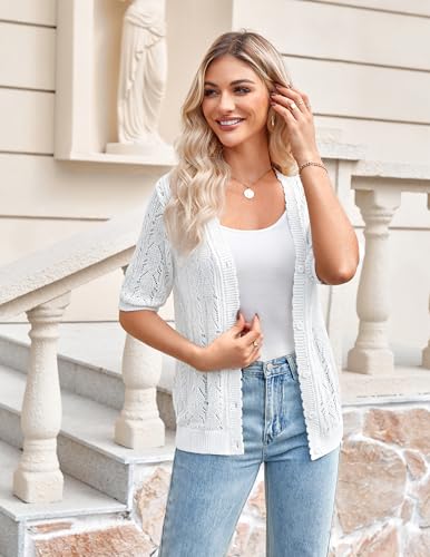 Image of Yekaty Womens 2026 Short Sleeve Crochet Summer Cardigan Cropped Button Sweater Lightweight Shrug for Dress