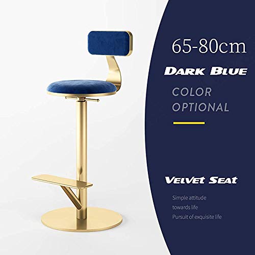 SmileyEU Nordic Bar Stool Velvet Fabric Cushion Adjustable Height Bar Chairs 4 Colors Available,Blue