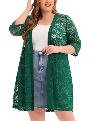 Image of Agnes Orinda Plus Size Cardigans for Women Lace Cardigan Lightweight Crochet 3 /4 Sleeve Cover Up Jacket