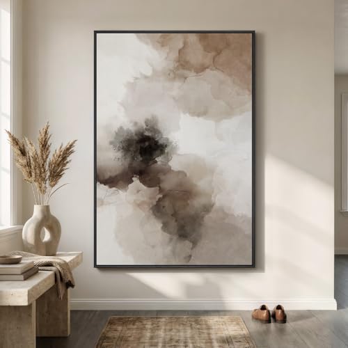 Extra Large Framed Neutral Abstract Wall Art for Living Room Vertical Brown Beige Canvas Prints Paintings Artwork for Walls Modern Minimalist Pictures Wall Decor for Bedroom Dining Room 40x60 In
