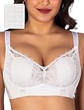 ANYIRIS Sujetador sin Aros para Mujer Sexy Encaje de Tallas Grandes Reductores Minimizadores Brasier Cómodo Soporte Blanco 105E