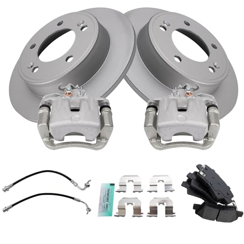 Image of TRQ Rear Brake Pad and Rotor Set Semi Metallic G Coated Rotors Calipers Compatible with 2014-2016 Kia Soul