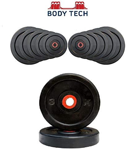 Image of Body Tech Rubber 100kg-Combo with 14 Inches Steel Dumbbells Rod and 7 Feet Straight Rod 25mm