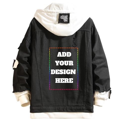 Custom Men's Women's Hoodie Denim Hip Hop Coat Jacket Pullover Hooded Sweater Adult Unisex Casual Jeans Outerwear